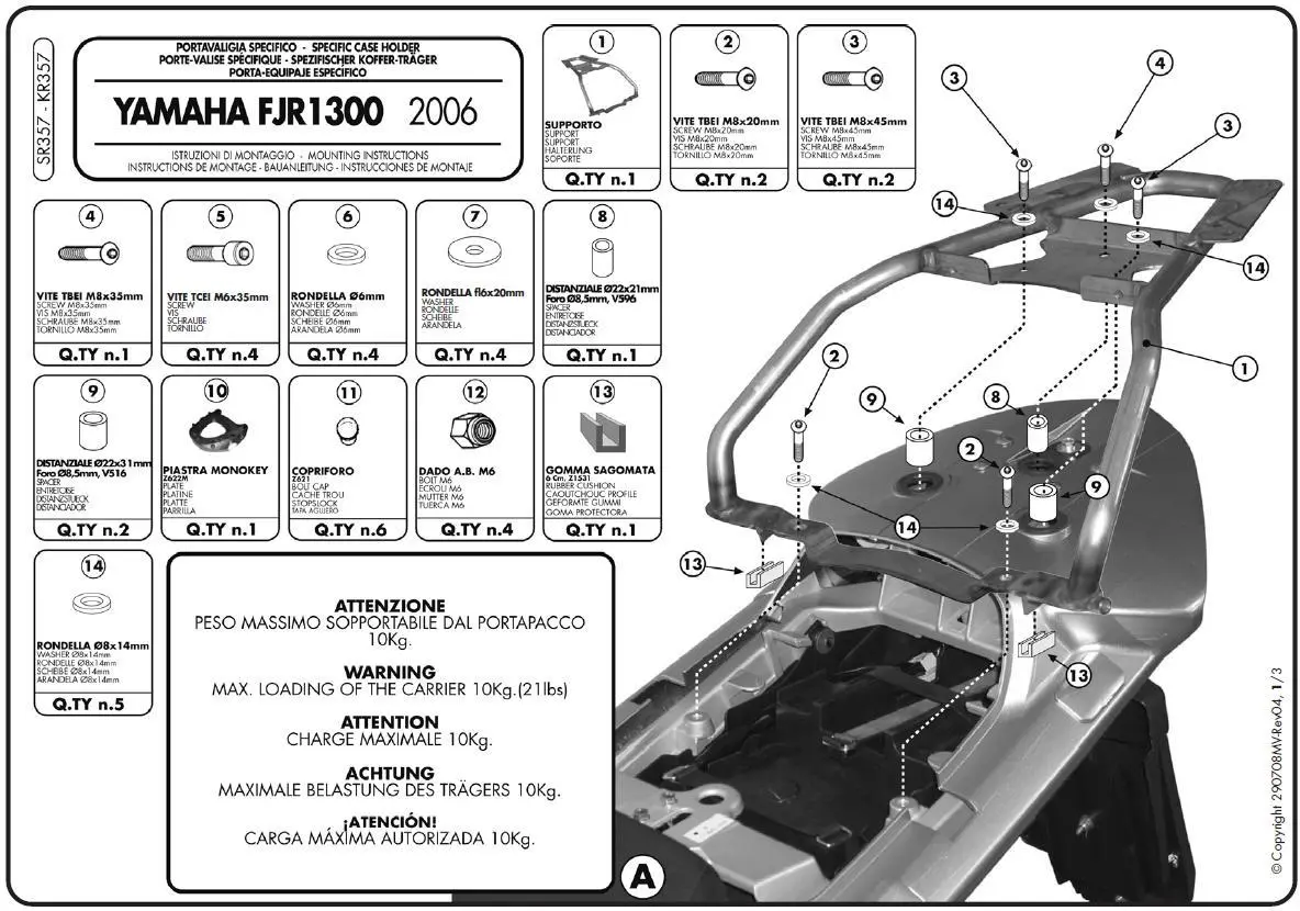 KAPPA nosič zadního kufru YAMAHA FJR 1300 06-20 ( s plotnou MONOKEY ) ( )