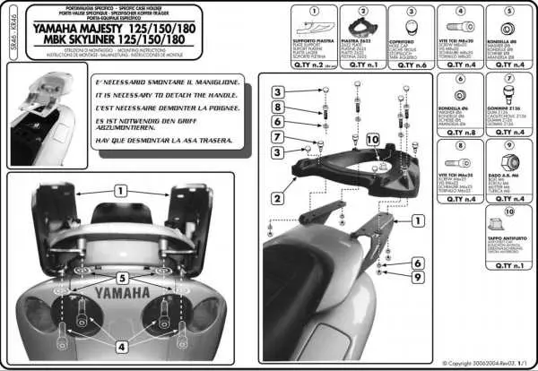 KAPPA nosič zadního kufru YAMAHA MAJESTY 125/150/180 (01-11) ( bez plotny ) (KAPPA nosič zadního kufru YAMAHA MAJESTY 125/150/180 (01-11) ( bez)