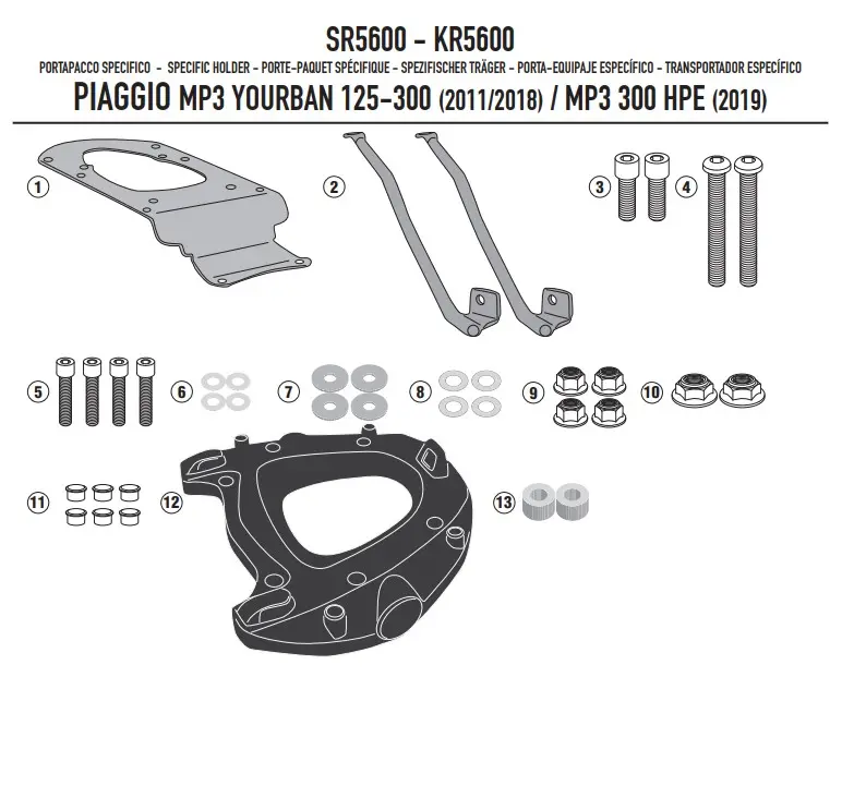 KAPPA zadní nosič kufru PIAGGIO MP3 YOURBAN 125/300, HPE 300 11-24 (s plotnou MONOKEY) (KAPPA zadní nosič kufru PIAGGIO MP3 YOURBAN 125/300, HPE 300)