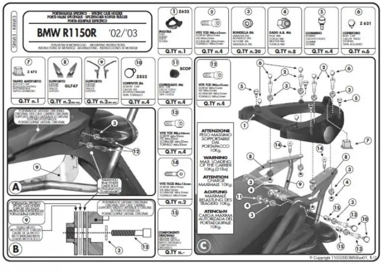 KAPPA nosič zadního kufru BMW R 1150R (01-06), R 850R (03-07) ( s plotnou MONOKEY ) (KAPPA nosič zadního kufru BMW R 1150R (01-06), R 850R (03-07) ()