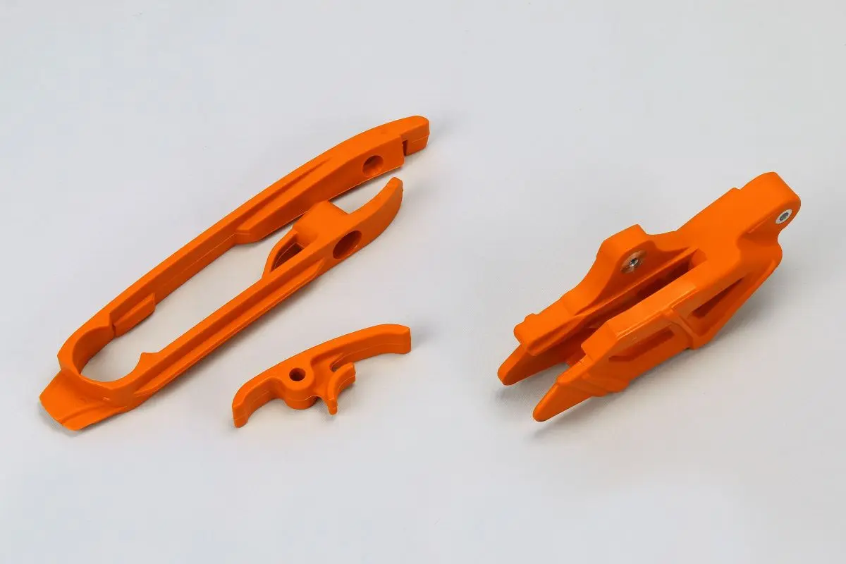 UFO komplet kluzák (malý i velký) + vodítko řetězu KTM SX 125/150/250, SX-F 250/350/450 11-15, SX 250 16, barva oranžová (UFO komplet kluzák (malý i)
