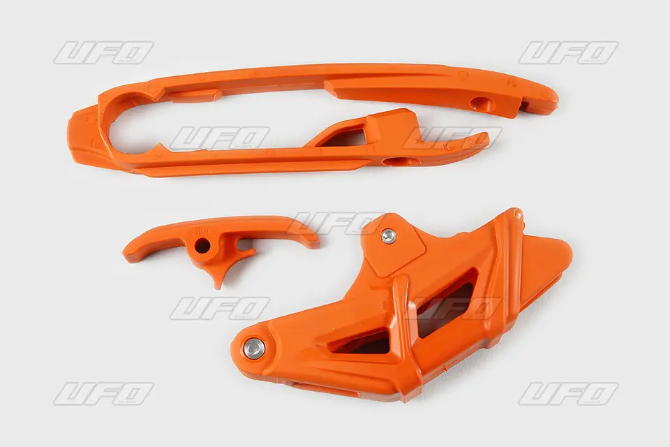 UFO komplet kluzák (malý i velký) + vodítko řetězu KTM SX/SXF 16-21 ( kromě SX 250 16) barva oranžová ( )