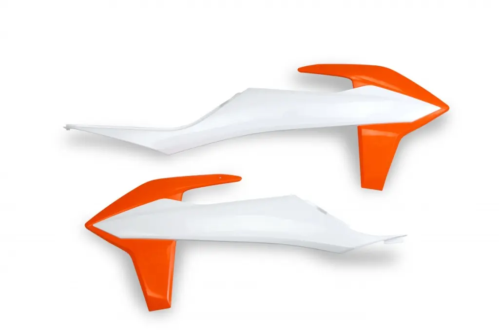 UFO kryty chladiče KTM SX/SXF(SX-F) 125/150/250/350/450 19-22, EXC 125 20-21, EXC/EXCF(EXC-F) 150/250/300/350/450/500 TPI 20-2023 barva OEM (oranžová)