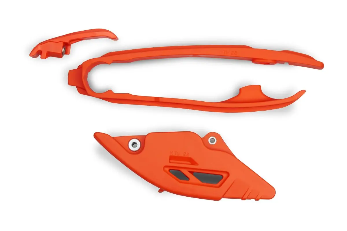 UFO komplet kluzák + vodítko řetězu KTM SX 125 / 250 / 300 23-25, SXF (SX-F) 250 / 350 / 450 23-25, EXC 150 / 250 / 300 24-25, EXCF (EXC-F) 350 / 450