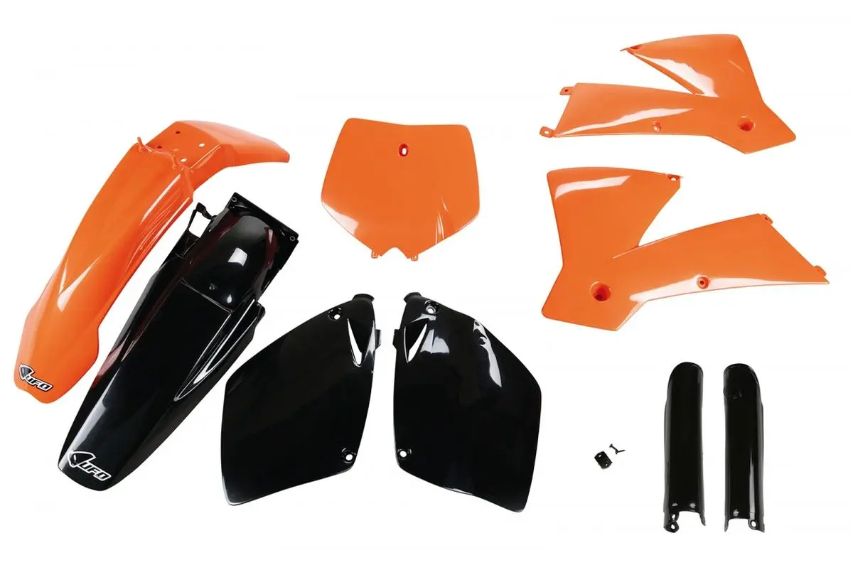 UFO kompletní sada plastů (FULL KIT) s kryty tlumičů KTM SX-SXF 01-02 barva OEM (oranžová/černá) (KT501E999) ( )