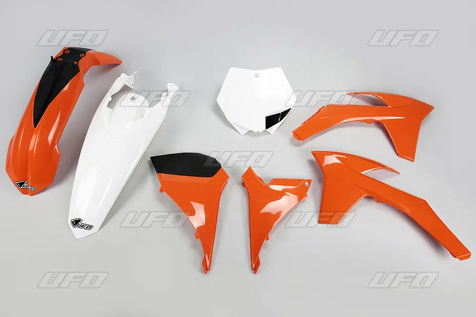 UFO kompletní sada plastů KTM SXF 11-12, SX 12 barva OEM (oranžová/bílá) (KT510E999) (UFO kompletní sada plastů KTM SXF 11-12, SX 12 barva OEM)