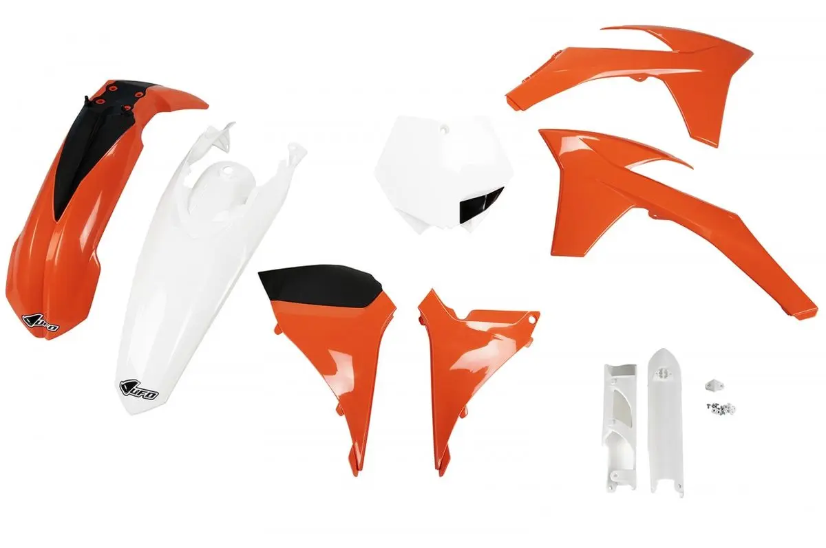 UFO kompletní sada plastů (FULL KIT) s kryty tlumičů KTM SXF 11-12, SX 12 barva OEM (oranžová/bílá) (KT510E999) ( )