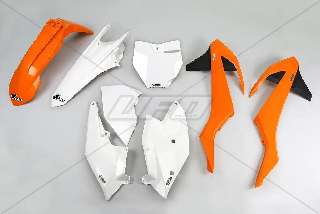 UFO kompletní sada plastů KTM SX/SXF 16-18 (kromě SX 250 16), barva OEM 16 (oranžová/bílá) (KT517E999) (UFO kompletní sada plastů KTM SX/SXF 16-18)
