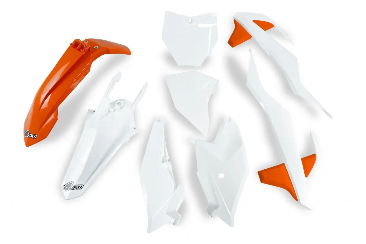 UFO kompletní sada plastů KTM SX 85 18-24 barva OEM 20 (oranžová/bílá) (KT519E999X) (UFO kompletní sada plastů KTM SX 85 18-24 barva OEM 20)