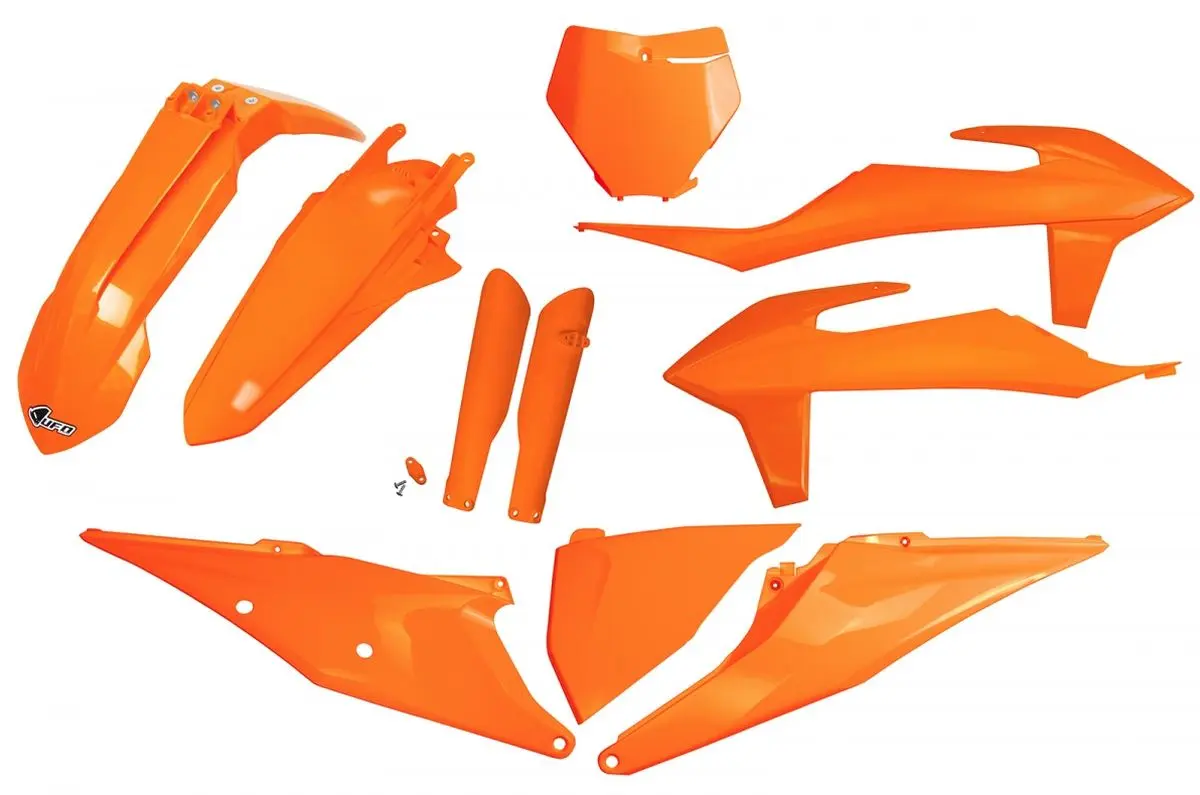 UFO kompletní sada plastů (FULL KIT) s kryty tlumičů KTM SX 125/150/250 19-22, SXF (SX-F) 250/350/450 19-22 barva oranžová (KT522E127) (UFO kompletní)