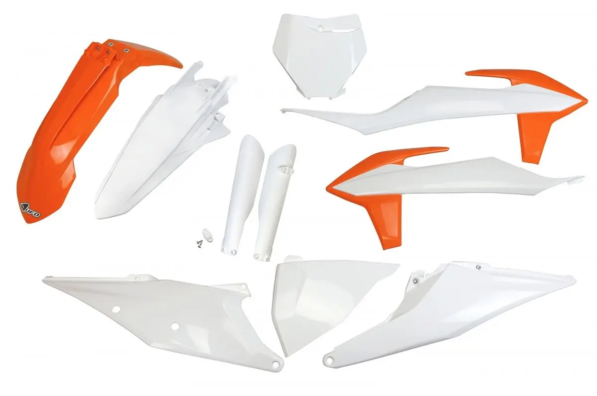 UFO kompletní sada plastů (FULL KIT) s kryty tlumičů KTM SX 125/150/250 19-22, SXF (SX-F) 250/350/450 19-22 barva OEM (oranžová/bílá) (KT522E999)