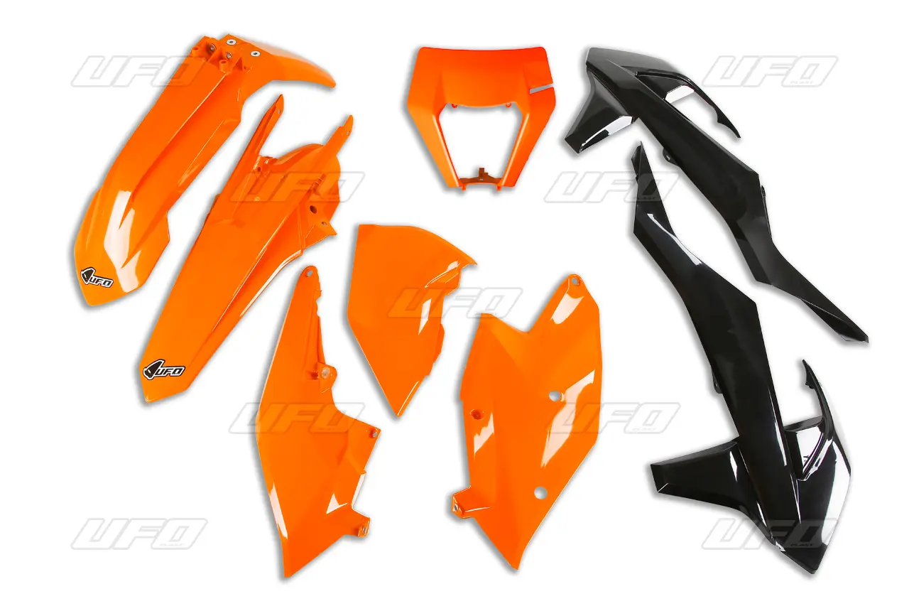 UFO kompletní sada plastů KTM EXC/EXC-F TPI 17-19 s krytem světla barva OEM (oranžová/černá) (KT523E999) (UFO kompletní sada plastů KTM EXC/EXC-F TPI)