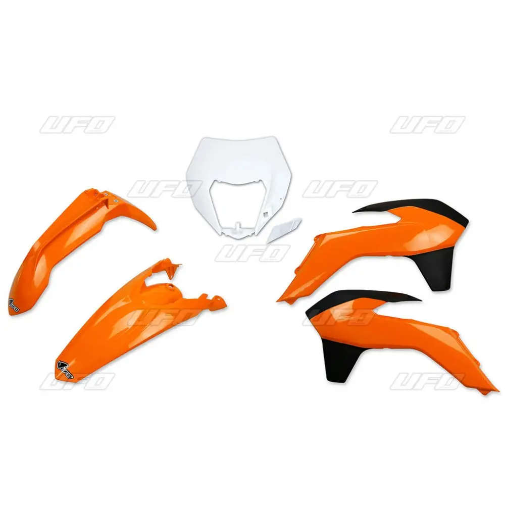 UFO kompletní sada plastů KTM EXC/EXCF 14-16 s krytem světla barva OEM 14 (oranžová/bílá/černá) (KT524E999) (UFO kompletní sada plastů KTM EXC/EXCF)