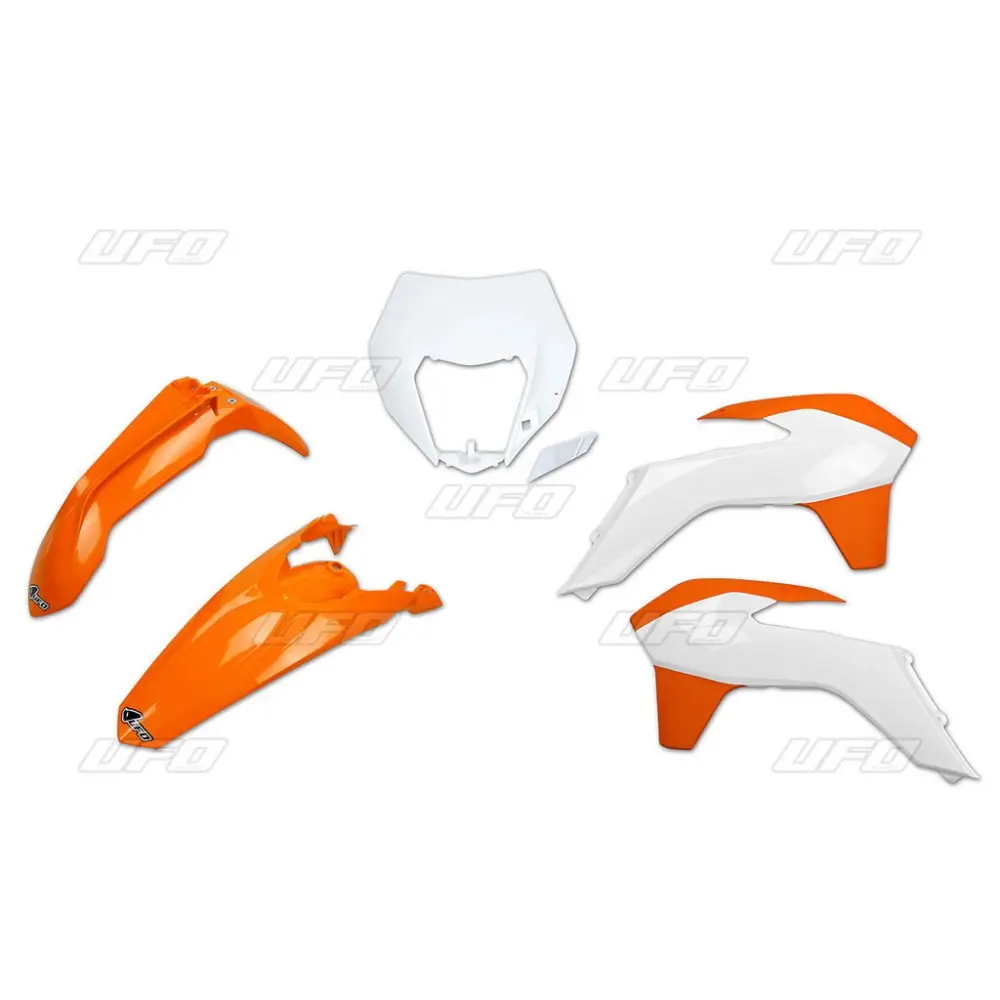 UFO kompletní sada plastů KTM EXC/EXCF 14-16 s krytem světla barva OEM 15 (oranžová/bílá) (KT524E999W) (UFO kompletní sada plastů KTM EXC/EXCF 14-16)