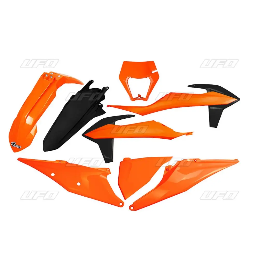 UFO kompletní sada plastů KTM EXC 125 20-21, EXC 250 / 300 TPI 20-23, EXC-F 250 / 350 / 450 / 500 20-23 s krytem světla barva OEM 20 (oranžová/černá)