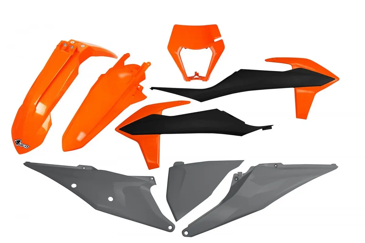 UFO kompletní sada plastů KTM EXC 125 '20-'21, EXC 250 / 300 TPI '20-'23, EXC-F 250 / 350 / 450 / 500 '20-'23 s krytem světla barva OEM '21