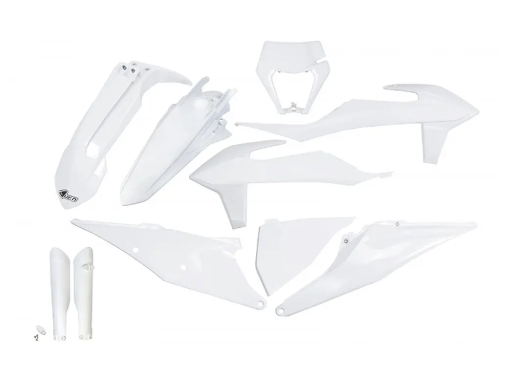 UFO kompletní sada plastů (FULL KIT) s kryty tlumičů KTM EXC 125 20-21, EXC 250 / 300 TPI 20-23, EXC-F 250 / 350 / 450 / 500 20-23 barva bílá (UFO)