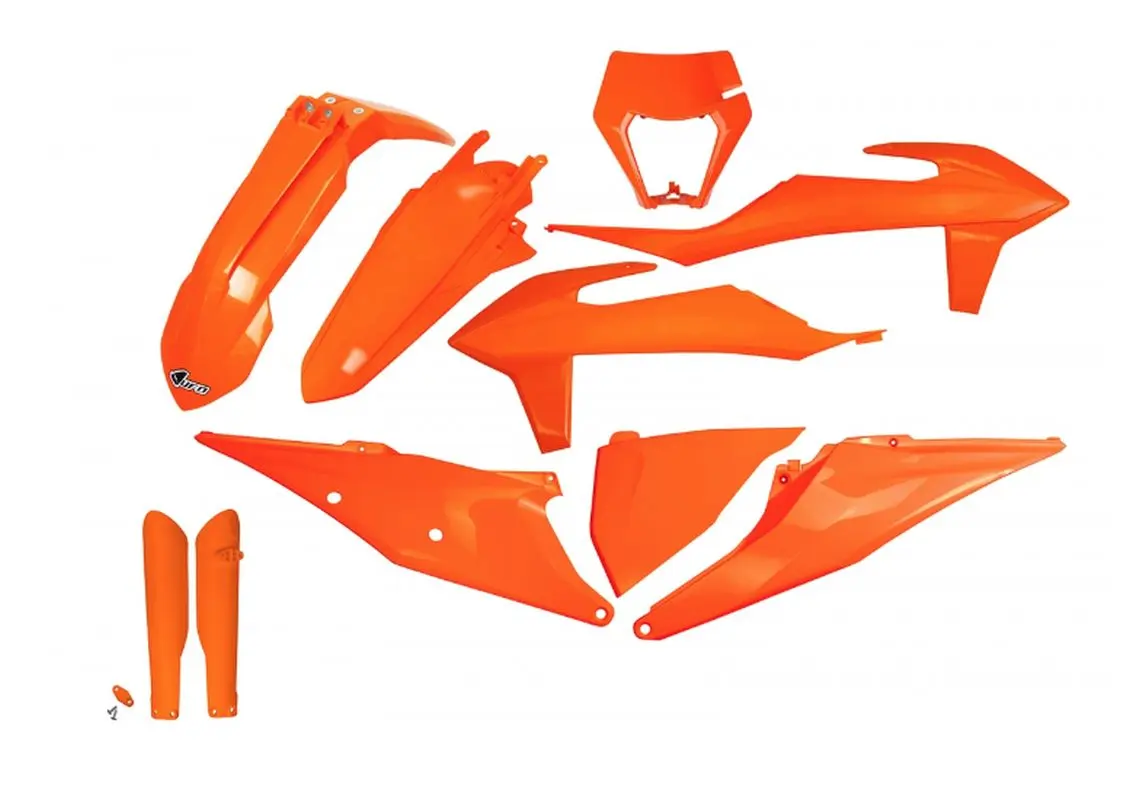 UFO kompletní sada plastů (FULL KIT) s kryty tlumičů KTM EXC 125 20-21, EXC 250 / 300 TPI 20-23, EXC-F 250 / 350 / 450 / 500 20-23 barva oranžová