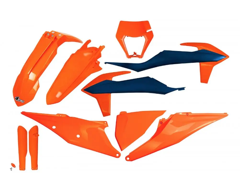 UFO kompletní sada plastů (FULL KIT) s kryty tlumičů KTM EXC 125 20-21, EXC 250 / 300 TPI 20-23, EXC-F 250 / 350 / 450 / 500 20-23 barva OEM oranžová