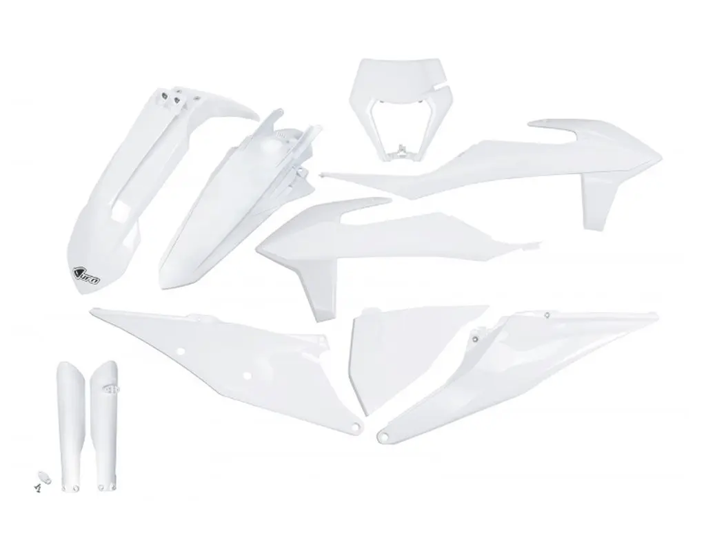 UFO kompletní sada plastů (FULL KIT) s kryty tlumičů KTM EXC 125 20-21, EXC 250 / 300 TPI 20-23, EXC-F 250 / 350 / 450 / 500 20-23 barva OEM bílá