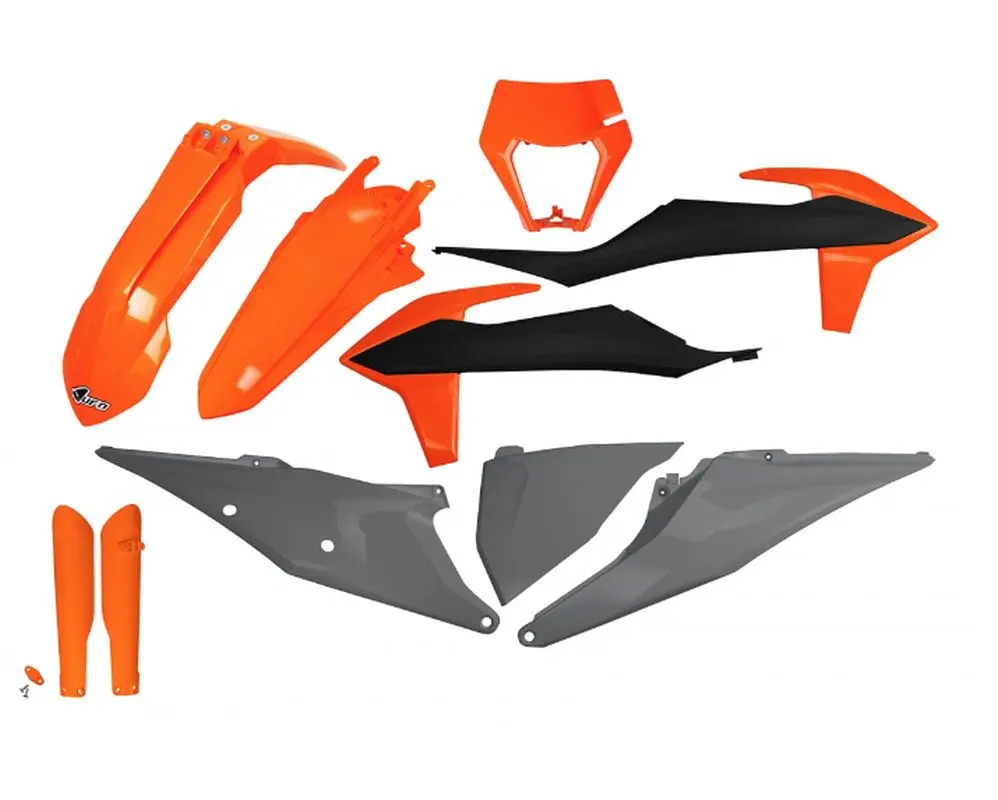 UFO kompletní sada plastů (FULL KIT) s kryty tlumičů KTM EXC 125 20-21, EXC 250 / 300 TPI 20-23, EXC-F 250 / 350 / 450 / 500 20-23 barva OEM oranžová