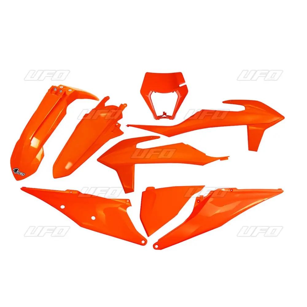 UFO kompletní sada plastů KTM EXC 125 20-21, EXC 250 / 300 TPI 20-23, EXC-F 250 / 350 / 450 / 500 20-23 s krytem světla barva oranžová fluorescenční