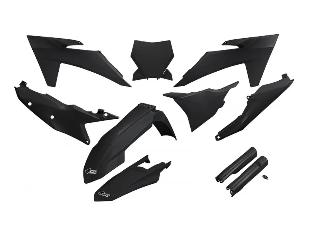 UFO kompletní sada plastů (FULL KIT) s kryty tlumičů KTM SX 125 / 250 / 300 TBI 23-24, SX-F 250 / 350 / 450 23-24 barva černá (UFO kompletní sada)