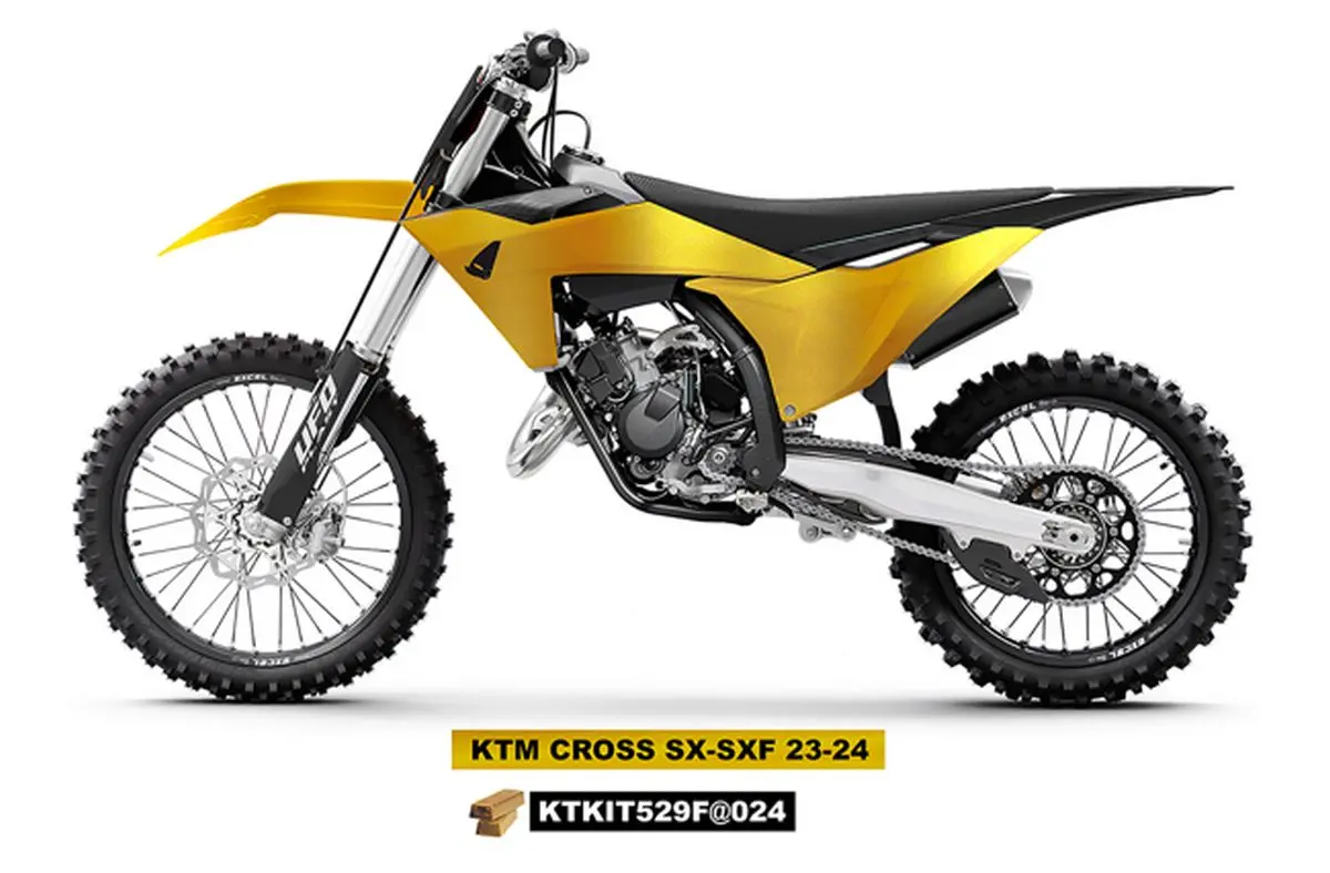 UFO kompletní sada plastů (FULL KIT) s kryty tlumičů KTM SX 125 / 250 / 300 TBI 23-24, SX-F 250 / 350 / 450 23-24 barva zlatá - VÝPRODEJ ( )