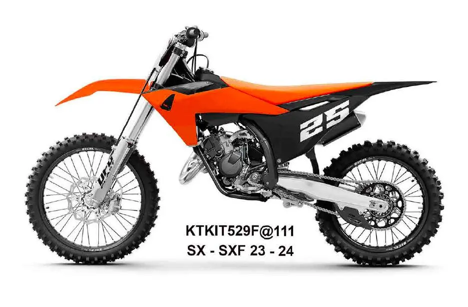 UFO kompletní sada plastů (FULL KIT) s kryty tlumičů KTM SX 125 / 250 / 300 TBI 23-24, SX-F 250 / 350 / 450 23-24 barva oranžová / černá / bílá (UFO)