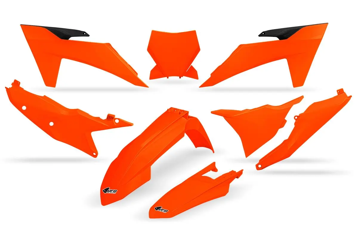 UFO kompletní sada plastů KTM SX 125 / 250 / 300 TBI 23-24, SX-F 250 / 350 / 450 23-24 barva oranžová fluorescenční (UFO kompletní sada plastů KTM SX)