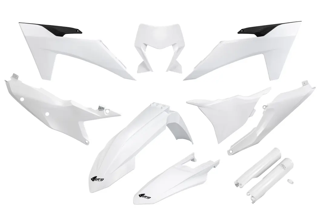 UFO kompletní sada plastů (FULL KIT) s kryty tlumičů KTM EXC 150 / 250 / 300 TBI 24-25, EXC-F 250 / 350 / 450 / 500 24-25 barva bílá (UFO kompletní)