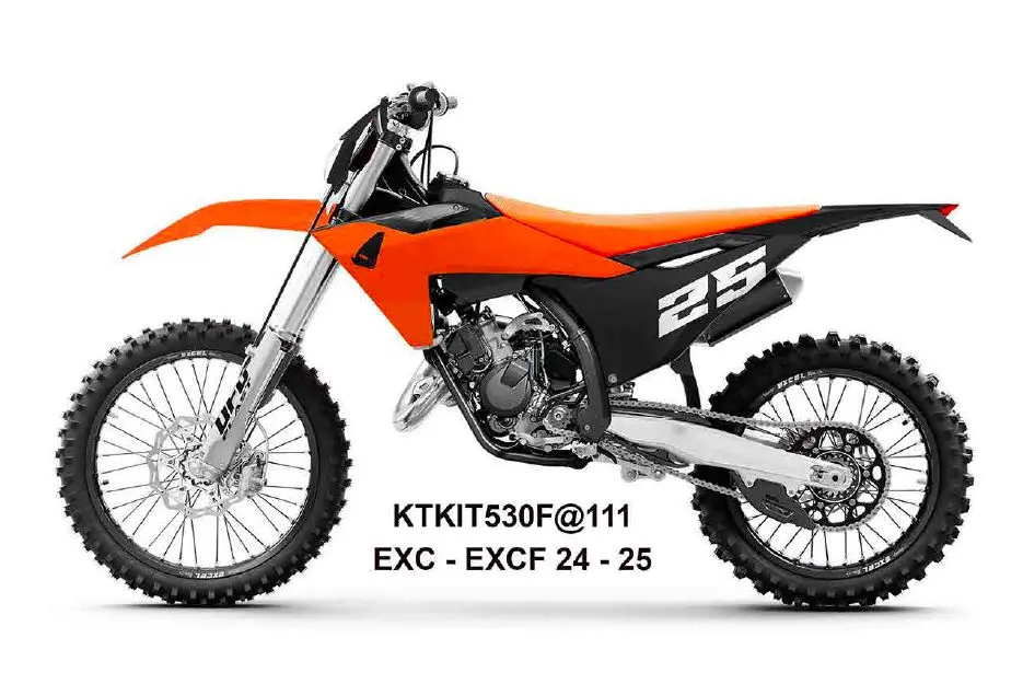 UFO kompletní sada plastů (FULL KIT) s kryty tlumičů KTM EXC 150 / 250 / 300 TBI 24-25, EXC-F 250 / 350 / 450 / 500 24-25 barva oranžová / černá