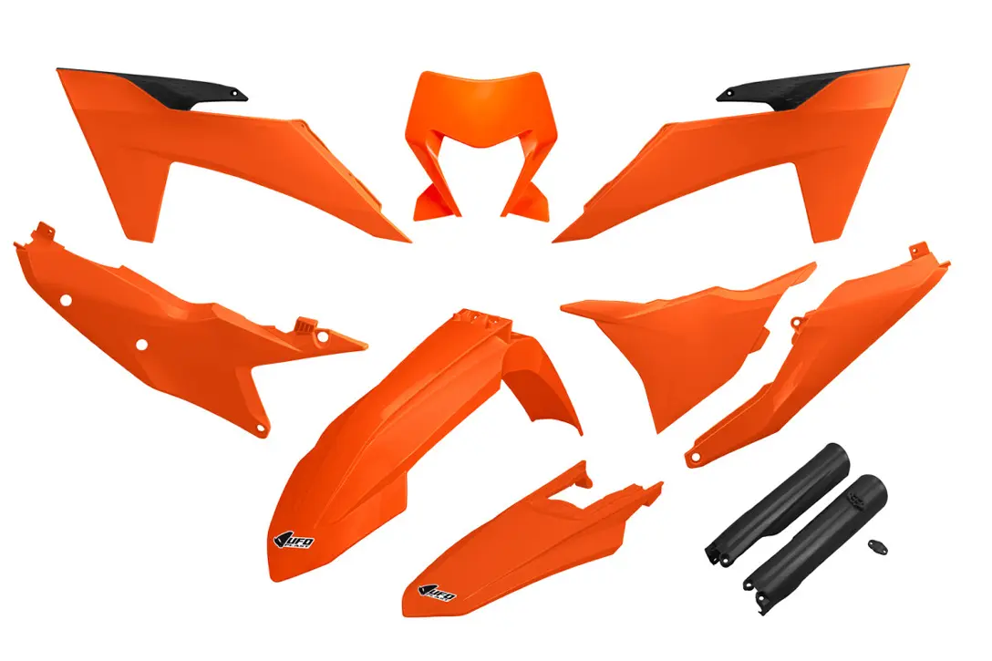 UFO kompletní sada plastů (FULL KIT) s kryty tlumičů KTM EXC 150 / 250 / 300 TBI 24-25, EXC-F 250 / 350 / 450 / 500 24-25 barva OEM 25 ( oranžová /