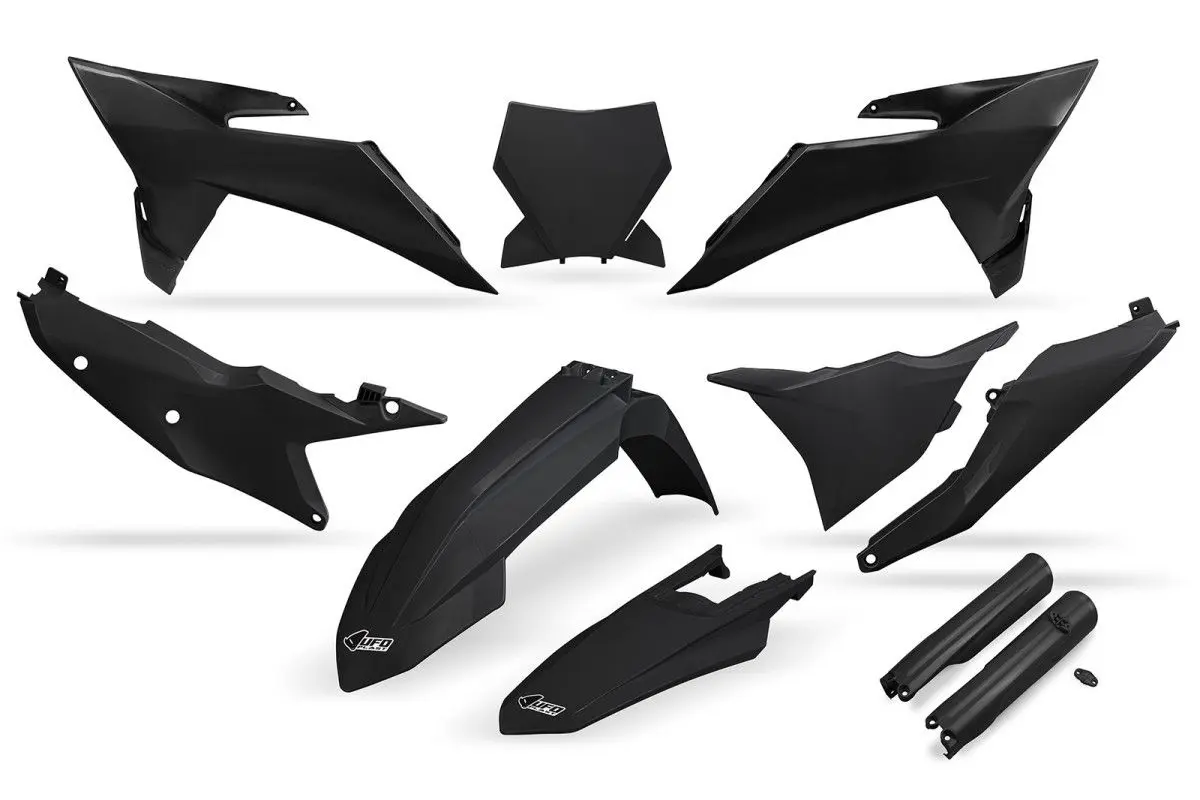 UFO kompletní sada plastů (FULL KIT) s kryty tlumičů KTM SX 125 / 150 / 250 / 300 25-26, SXF (SX-F) 250 / 350 / 450 25-26 barva černá (UFO kompletní)