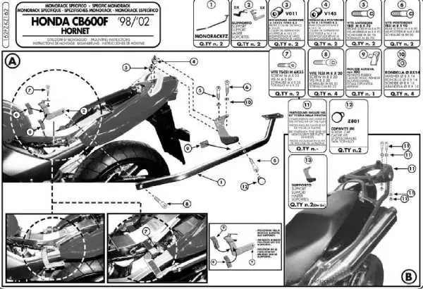 KAPPA zadní nosič kufru HONDA CB 600 HORNET (98-02) ( bez plotny ) (KAPPA zadní nosič kufru HONDA CB 600 HORNET (98-02) ( bez plotny ))