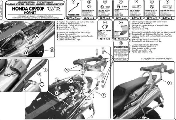 KAPPA zadní nosič kufru HONDA CB 900 HORNET (02-07) ( bez plotny ) (KAPPA zadní nosič kufru HONDA CB 900 HORNET (02-07) ( bez plotny ))