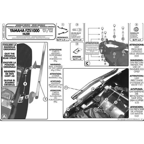 KAPPA nosič zadního kufru YAMAHA FZS 1000 FAZER (01-05) ( bez plotny ) (KAPPA nosič zadního kufru YAMAHA FZS 1000 FAZER (01-05) ( bez plotny ))