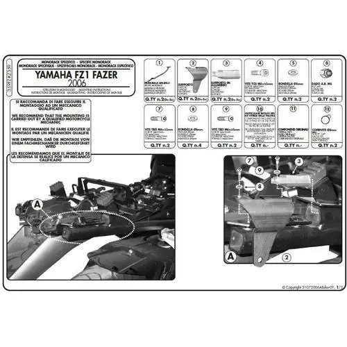 KAPPA nosič zadního kufru YAMAHA FZ1 1000 FAZER (06-15) ( bez plotny ) (KAPPA nosič zadního kufru YAMAHA FZ1 1000 FAZER (06-15) ( bez plotny ))