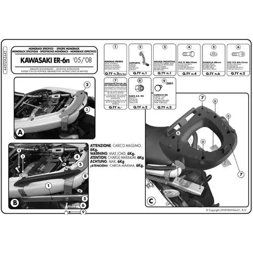 KAPPA nosič zadního kufru KAWASAKI ER-6N / ER-6F 650 (05-08) ( bez plotny ) (KAPPA nosič zadního kufru KAWASAKI ER-6N / ER-6F 650 (05-08) ( bez)
