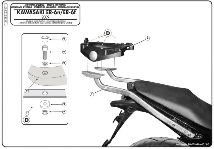 KAPPA nosič zadního kufru KAWASAKI ER-6N / ER-6F 650 (09-11) ( bez plotny ) (KAPPA nosič zadního kufru KAWASAKI ER-6N / ER-6F 650 (09-11) ( bez)