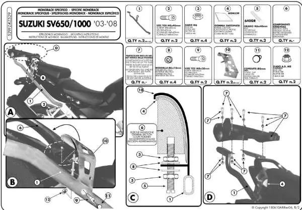 KAPPA nosič zadního kufru SUZUKI SV 650 / S 03-08 SV 1000 03-07 ( bez plotny ) (KAPPA nosič zadního kufru SUZUKI SV 650 / S 03-08 SV 1000 03-07 ( bez)