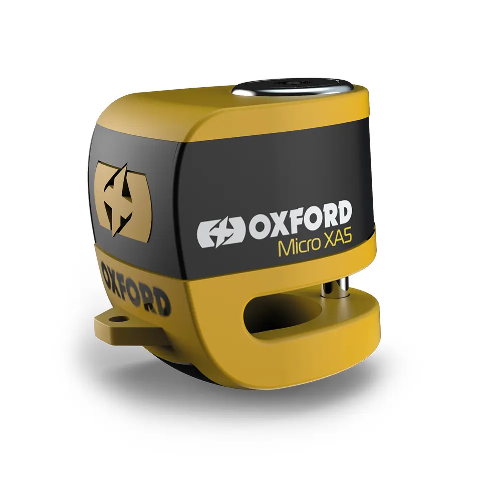 OXFORD zámek brzdového kotouče s alarmem ALPHA XA5 barva žlutá fluorescenční (PIN 5.5mm) ( )