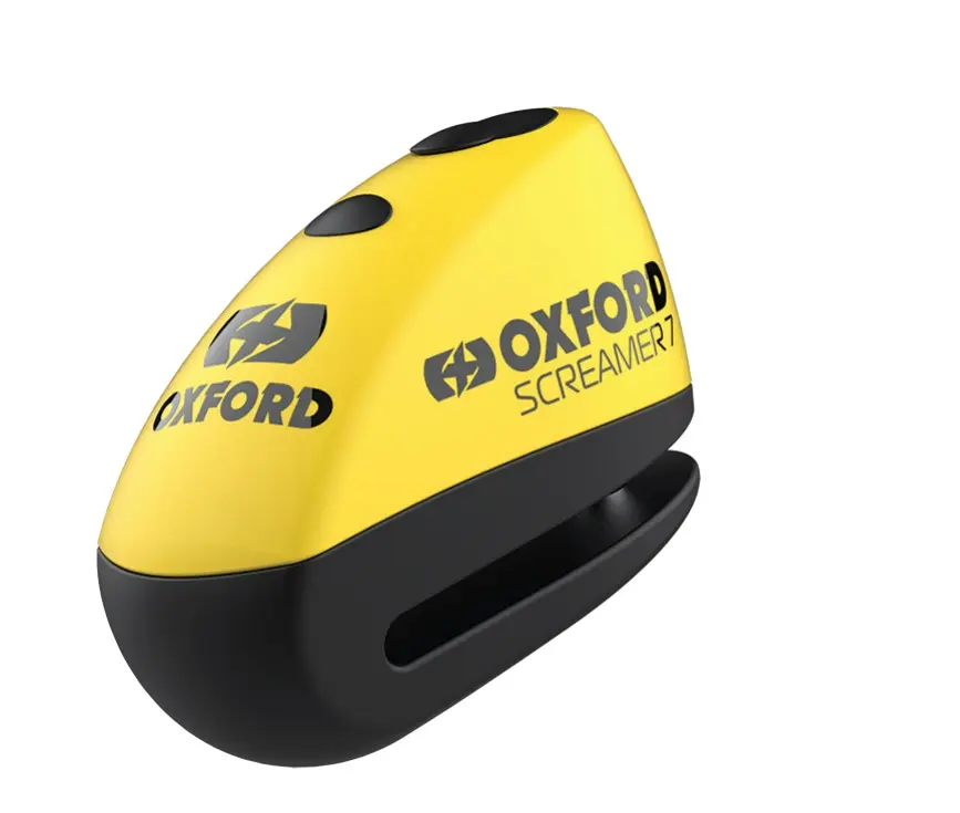 OXFORD zámek brzdového kotouče s alarmem model SCREAMER XA7, čep 7mm, barva černá/žlutá fluorescenční (starý kód: LK280) (OXFORD zámek brzdového)