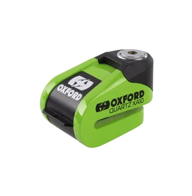 OXFORD AKCE zámek brzdového kotouče s alarmem QUARTZ XA10, čep 10 mm, barva zelená fluo (OXFORD AKCE zámek brzdového kotouče s alarmem QUARTZ XA10,)