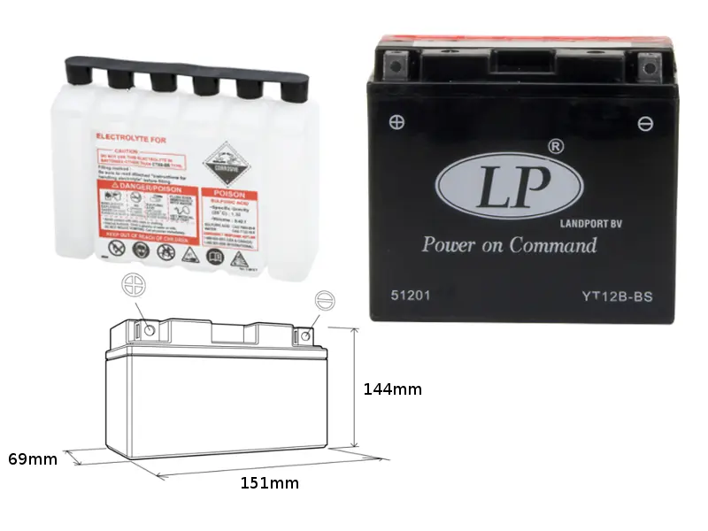 LANDPORT akumulátor YT12B-BS (MA LT12B-BS) 12V 11AH 151X70X130 bezúdržbový - elektrolyt zvlášť (4) UE48 (LANDPORT akumulátor YT12B-BS (MA LT12B-BS))