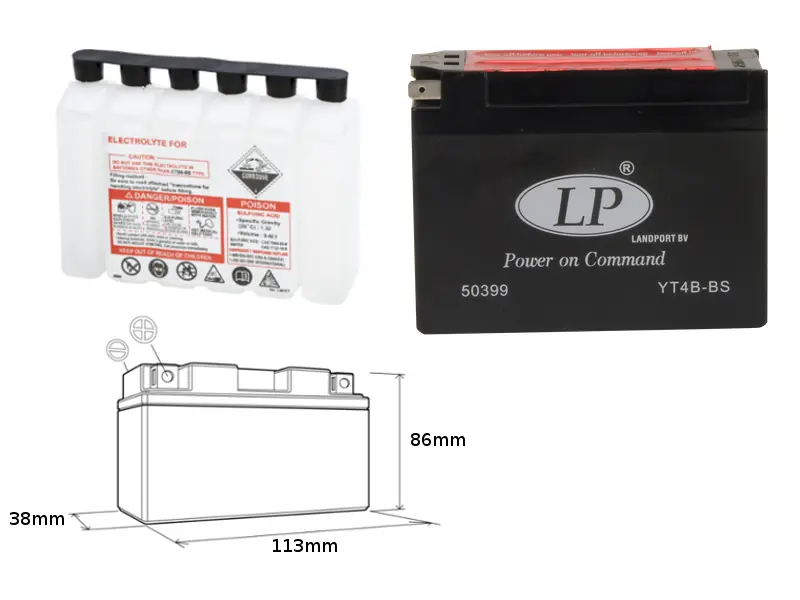 LANDPORT akumulátor YT4B-BS (MA LT4B-BS) 12V 2,3AH 114X39X86 bezúdržbový - elektrolyt zvlášť (16) UE48 (LANDPORT akumulátor YT4B-BS (MA LT4B-BS) 12V)