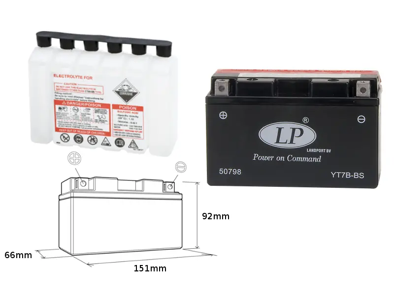 LANDPORT akumulátor YT7B-BS (MA LT7B-BS) 12V 6,5AH 150X65X93 bezúdržbový - elektrolyt zvlášť (6) UE48 (LANDPORT akumulátor YT7B-BS (MA LT7B-BS) 12V)
