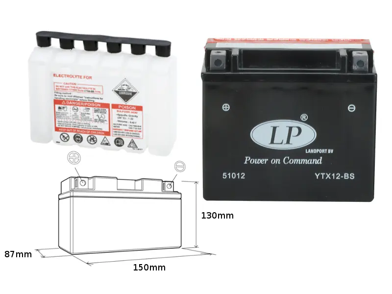 LANDPORT akumulátor YTX12-BS (MA LTX12-BS) 12V 10AH 152X88X131 (GTX12BS) bezúdržbový - elektrolyt zvlášť (3) UE48 (LANDPORT akumulátor YTX12-BS (MA)