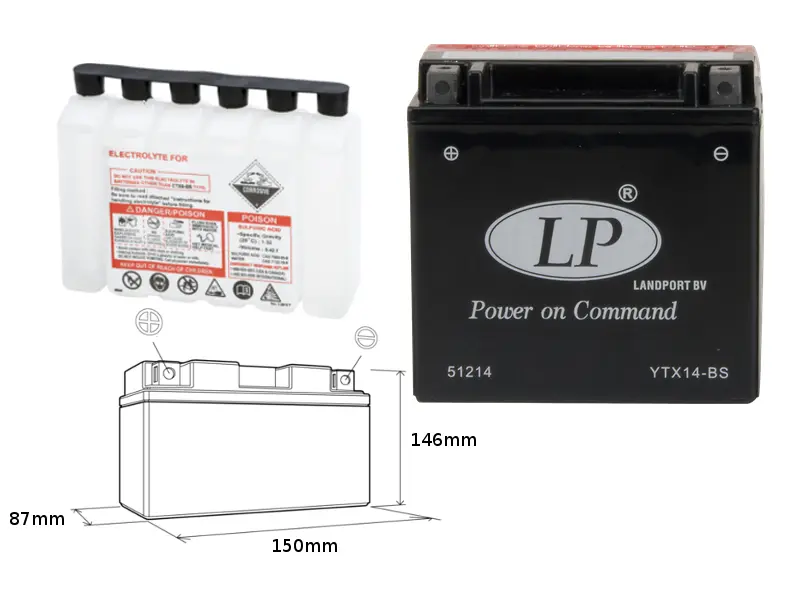 LANDPORT akumulátor YTX14BS (MA LTX14-BS) 12V 12AH 152X88X147 bezúdržbový - elektrolyt zvlášť (3) UE48 (LANDPORT akumulátor YTX14BS (MA LTX14-BS) 12V)
