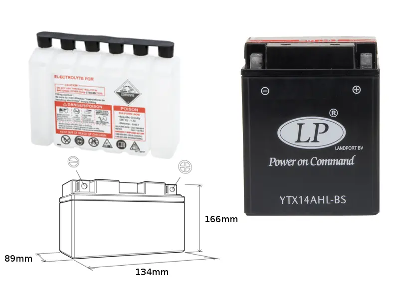 LANDPORT akumulátor YTX14AHL-BS (MA LTX14AHL-BS) 12V 12AH 134X89X166 (ARCTIC CAT, MOTO GUZZI) bezúdržbový - elektrolyt zvlášť (3) UE48 (LANDPORT)